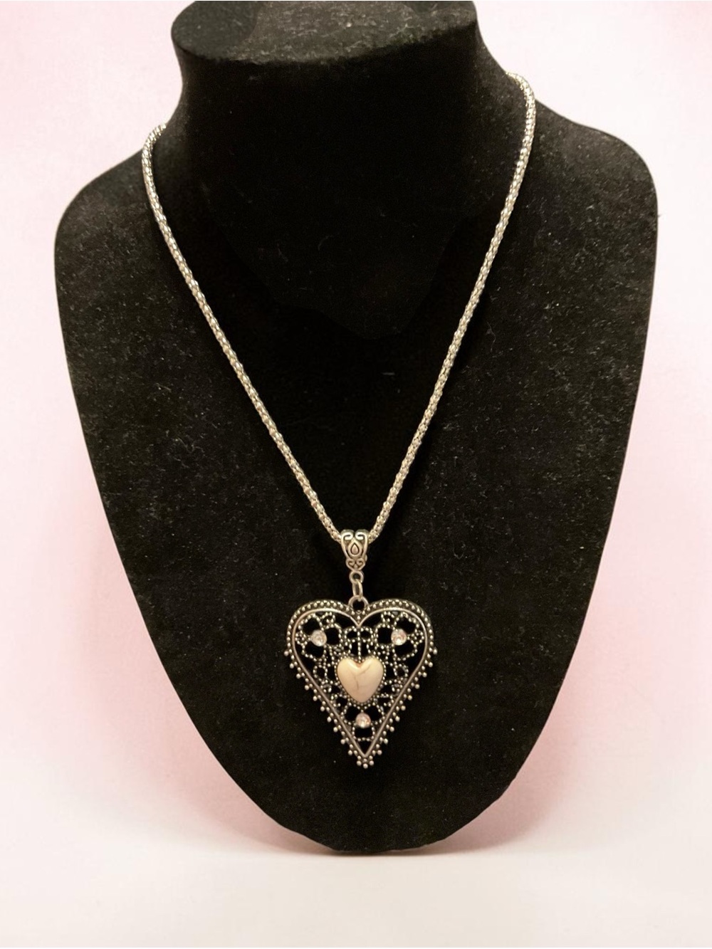 Stainless Steel -Style Heart Pendant Necklace in SilverTone